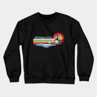 Michigan City Indiana Retro Beach Lighthouse Design Crewneck Sweatshirt